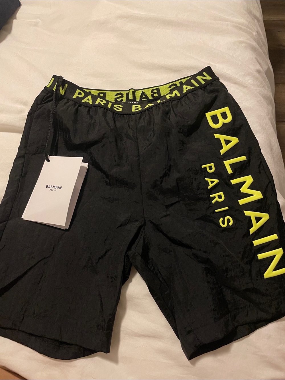 Balmain Kids Swim Trunks Black with Neon Yellow Logo